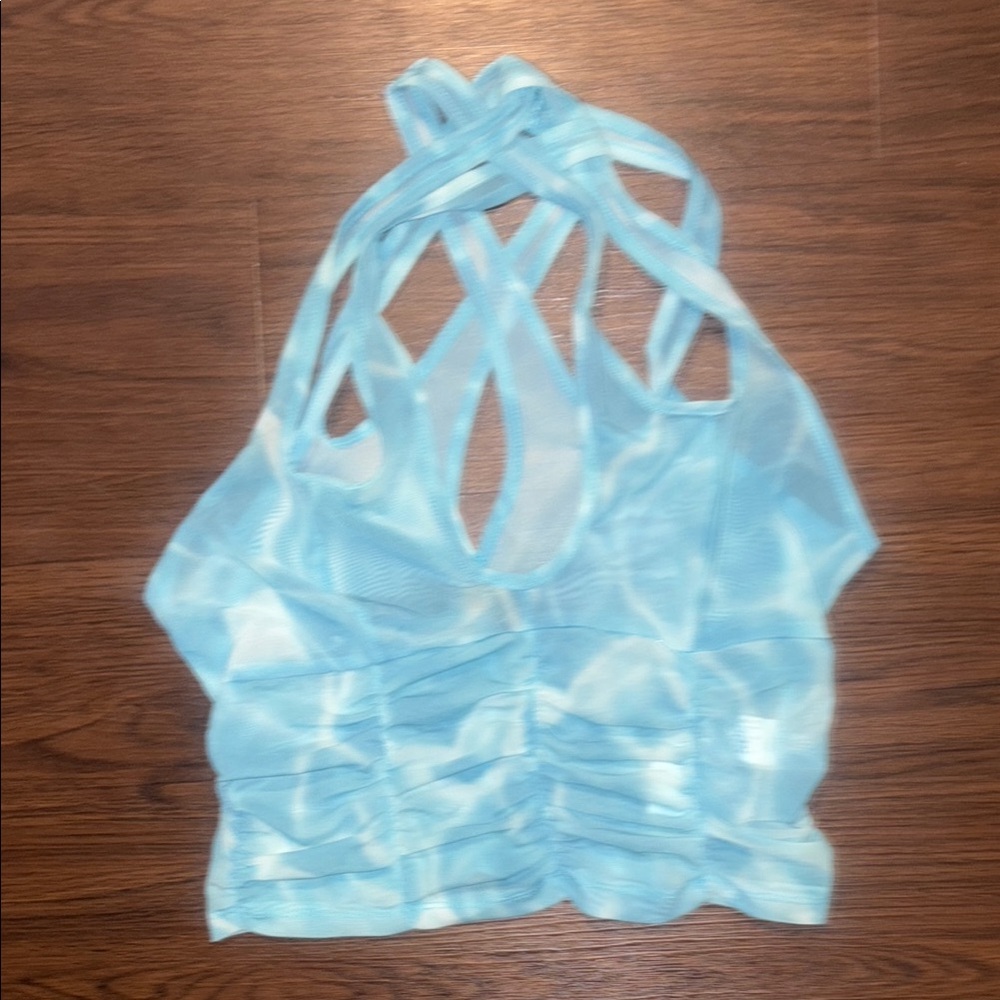 Blue Tie-Dye Strappy Sports Bra
